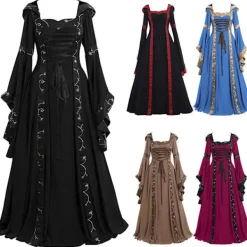 Dam Renaissance Medeltida Gotisk Häxdräkt Maskerad Cosplay Halloween Svart#1 S><noscript><img width=