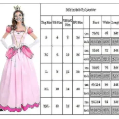 Dam Super Mario Peach Cosplay Kostym Rosa Prinsessklänning + Handskar + Huvudbonad Outfits Set Karnevalsfest S><noscript><img width=