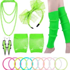 Dam 80-tals Neon Accessoarer Dans Hen Stag Fancy Dräkt Retro Grön> Tillbehör