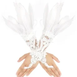 Damernas Fjäderspets Långa Handskar Spets Fingervantar Halloween Kostymfest Handskar Opera Cosplay Handskar> Tillbehör