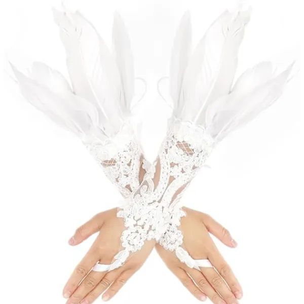 Damernas Fjäderspets Långa Handskar Spets Fingervantar Halloween Kostymfest Handskar Opera Cosplay Handskar> Tillbehör