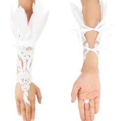 Damernas Fjäderspets Långa Handskar Spets Fingervantar Halloween Kostymfest Handskar Opera Cosplay Handskar><noscript><img width=