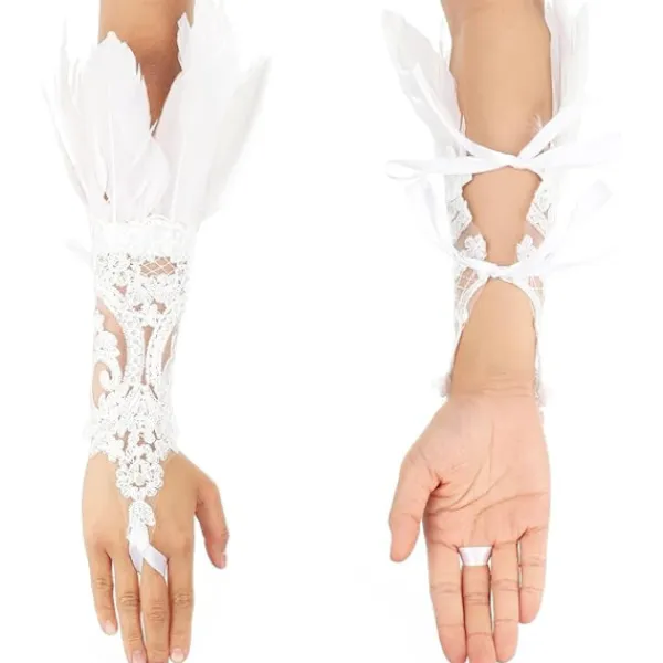 Damernas Fjäderspets Långa Handskar Spets Fingervantar Halloween Kostymfest Handskar Opera Cosplay Handskar> Tillbehör