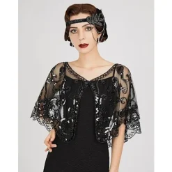 Damkrage i 1920-talsstil för kvinnor, paljett- och pärlbroderade sjalar och omslag för aftonklänningar/fest/bröllop/formellt/Harlem-kväll> Dräkter