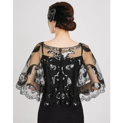 Damkrage i 1920-talsstil för kvinnor, paljett- och pärlbroderade sjalar och omslag för aftonklänningar/fest/bröllop/formellt/Harlem-kväll><noscript><img width=