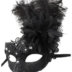 Dammask med fjädrar för maskerad, venetiansk Halloween, Mardi Gras, kostymfest, bal, maskerad><noscript><img width=