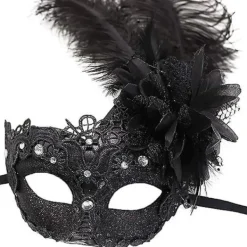 Dammask med fjädrar för maskerad, venetiansk Halloween, Mardi Gras, kostymfest, bal, maskerad><noscript><img width=