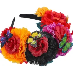 Day Of The Dead Hårprydnad Blomsterkrans Cosplay Tillbehör Multi Tyg Gör 1 Set> Huvudbonader