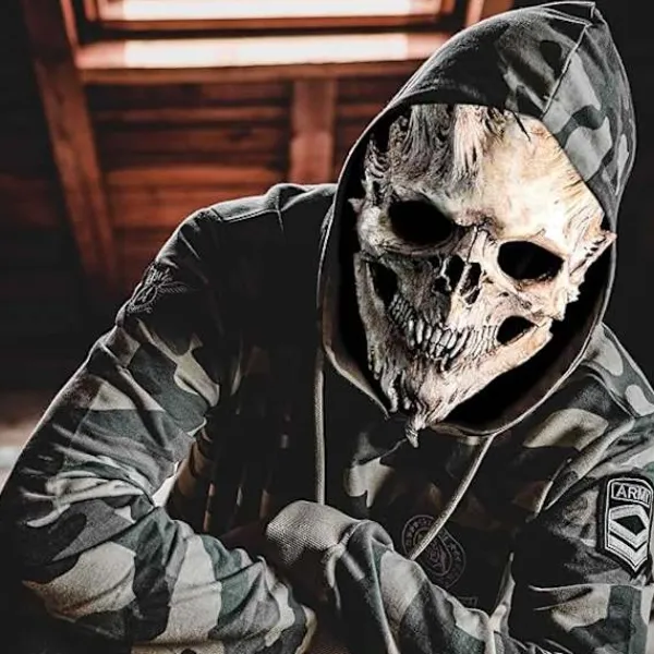 Dödskalle Skelett Mask Skräckdemon Läskig Helmask Latex Ond Mask Läskig Halloween Cosplay Kostym Rekvisita Vuxna{Fyn201}> Masker