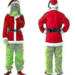 7-delad Grinch-dräkt för julcosplay, vuxen tomtekostymset + mask A-Perfet _tfrf 2XL><noscript><img width=
