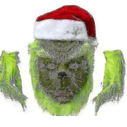7-delad Grinch-dräkt för julcosplay, vuxen tomtekostymset + mask Enbart mask -FA- L><noscript><img width=