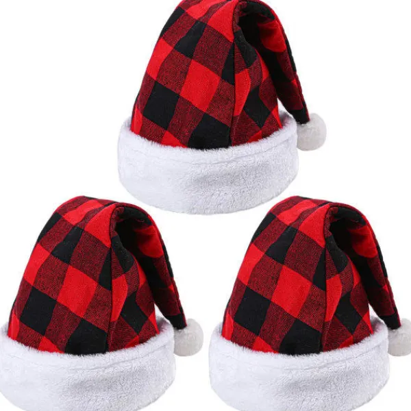 3-delad Julhatt Rutiga Julhattar Lyxig Plyschhatt för Julkostymfester och Julaktiviteter> Huvudbonader