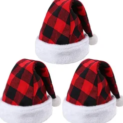 3-delad Julhatt Rutiga Julhattar Lyxig Plyschhatt för Julkostymfester och Julaktiviteter> Tillbehör