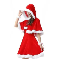 unbranded 3-delad Jultomte-kostym för kvinnor, Jultomtedräkt, Festdräkt med klänning, sjal, konstgjord pälsarmband, present till nyårsfest><noscript><img width=