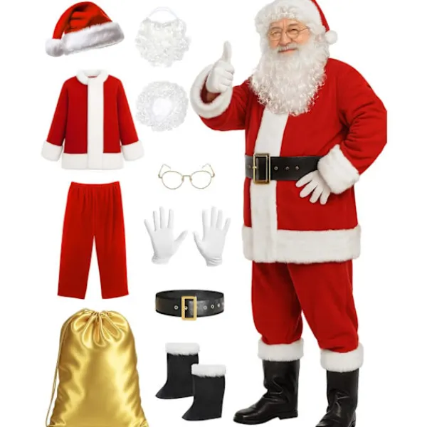 10-delad tomtekostym, julkostym (Storlek XL)> Dräkter