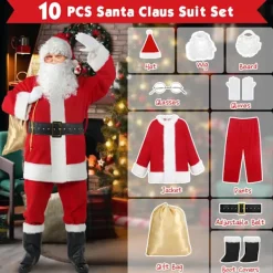 10-delad tomtekostym, julkostym (Storlek XL)> Dräkter