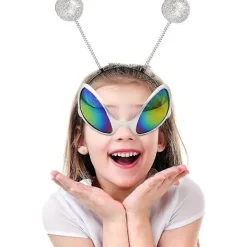 4-delars Halloween utomjording kostym tillbehör set, 2 par utomjording glasögon, 2 par utomjording solglasögon, 2 par silver Mars antenn hörlurar><noscript><img width=