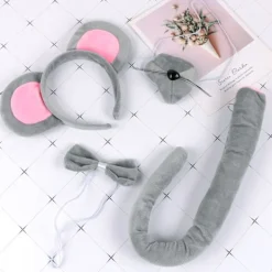 4-delars Musdräktsset, Musöron-Hårband, Musnäsa, Svans och Fluga, Musdräkt><noscript><img width=