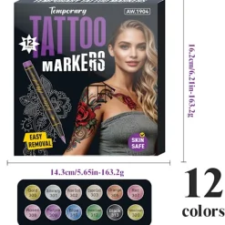 12-delars set med nagelkonstpennor med 0,5 mm fin spets för exakt klotter och ritning.> Smink