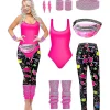 7-delars 80-tals träningsdräkt 80-tals accessoarer set 80-tals 90-tals trikå leggings pannband handledsvärmare örhängen magväska Splash Print XX-Large | Fyndiq> Dräkter