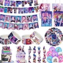 Best Trade Demon Hunter Birthday Party Supplies Set: porslin, banderoll, tårtpålägg och ballonger för barn tattoos-500pcs><noscript><img width=