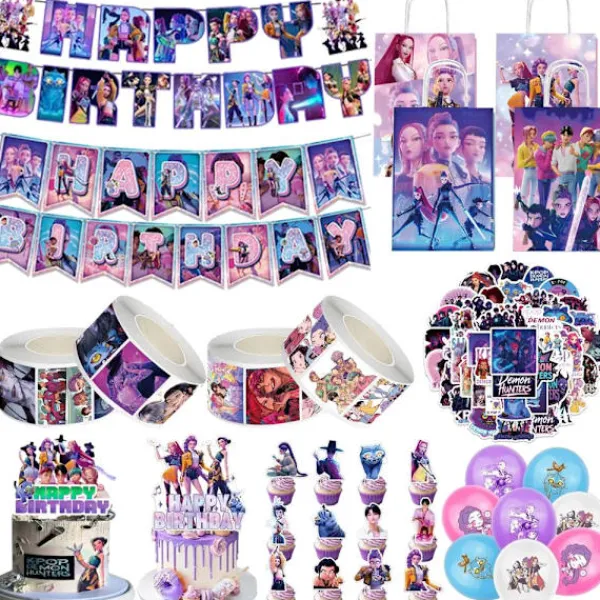 Best Trade Demon Hunter Birthday Party Supplies Set: porslin, banderoll, tårtpålägg och ballonger för barn tattoos-500pcs> Smink