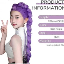Heta säljare Demon Hunters Kostym Peruker Cosplay för Barn, Rumi Kostym Peruker Lila Flätor Peruk Halloween Cosplay Rekvisita, Anime Cosplay Peruk-Glad><noscript><img width=