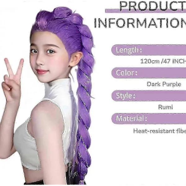 Heta säljare Demon Hunters Kostym Peruker Cosplay för Barn, Rumi Kostym Peruker Lila Flätor Peruk Halloween Cosplay Rekvisita, Anime Cosplay Peruk-Glad> Peruker