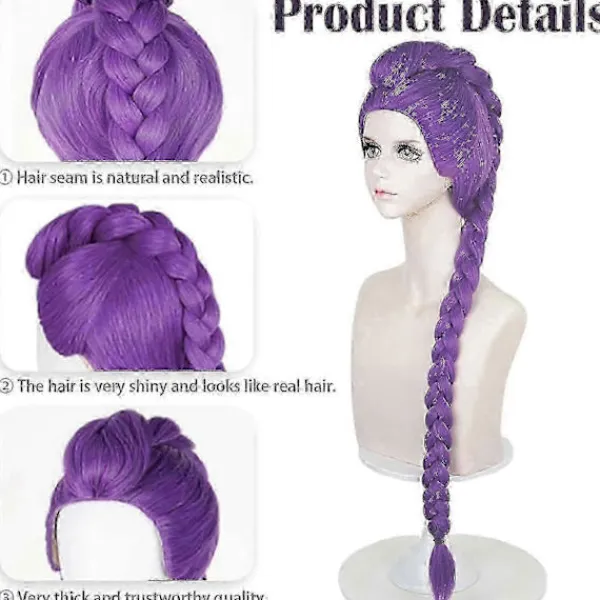 Heta säljare Demon Hunters Kostym Peruker Cosplay för Barn, Rumi Kostym Peruker Lila Flätor Peruk Halloween Cosplay Rekvisita, Anime Cosplay Peruk-Glad> Peruker