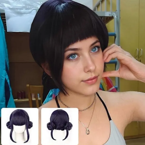 Demon Hunters Kostym Rumi Peruk Realistisk Anime Cosplay Peruk för Cosplay Konvent (FMY) Svart lila Zoey> Peruker