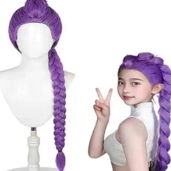 Demon Hunters Kostymperuker Cosplay för Barn, Rumi Kostymperuker Lila Flätor Peruk Halloween Cosplay Rekvisita, Anime Cosplay Peruk-lingling}> Peruker
