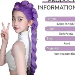 Demon Hunters Kostymperuker Cosplay för Barn, Rumi Kostymperuker Lila Flätor Peruk Halloween Cosplay Rekvisita, Anime Cosplay Peruk-lingling}><noscript><img width=