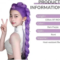 Demon Hunters Kostymperuker Cosplay för Barn, Rumi Kostymperuker Lila Flätor Peruk Halloween Cosplay Rekvisita, Anime Cosplay Peruk><noscript><img width=