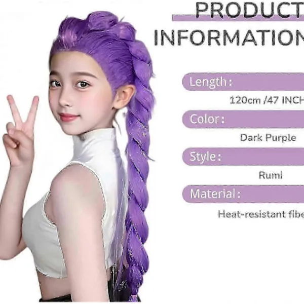 Demon Hunters Kostymperuker Cosplay för Barn, Rumi Kostymperuker Lila Flätor Peruk Halloween Cosplay Rekvisita, Anime Cosplay Peruk> Peruker