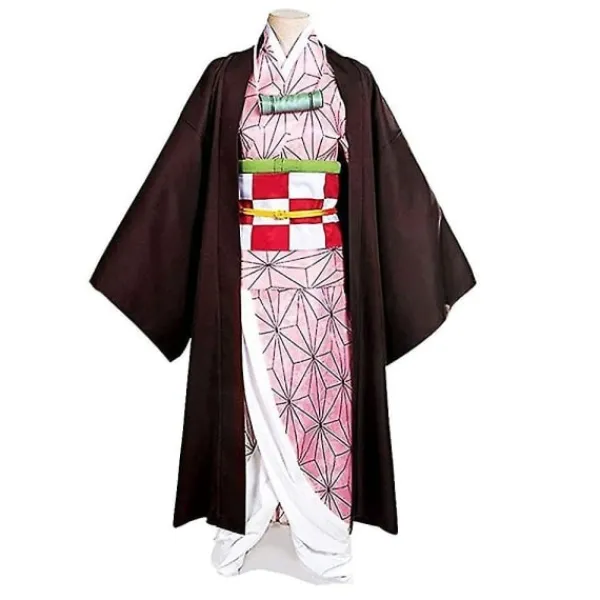 2023-Demon Slayer Bror och Syster Kamado Nezuko Cosplay Kostym Outfit Kimono Anime Kostym Peruk-1 Nezuko Kostym 150cm (Barnstorlek)> Peruker