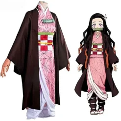 2023-Demon Slayer Bror och Syster Kamado Nezuko Cosplay Kostym Outfit Kimono Anime Kostym Peruk-1 Nezuko Peruk 150cm (Barnstorlek)> Peruker