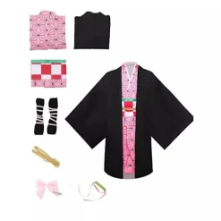 Demon Slayer Cosplay Kostym | Nezuko Zenitsu Halloween Outfit**Barnstorlek 150 Children's 150 yards><noscript><img width=