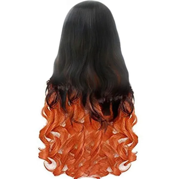 Demon Slayer Kamado Nezuko Cosplay Peruk Anime Lång Vågigt Orange Och Svart Syntetiskt Hår Peruker Halloween Fest Kostym Rekvisita> Peruker