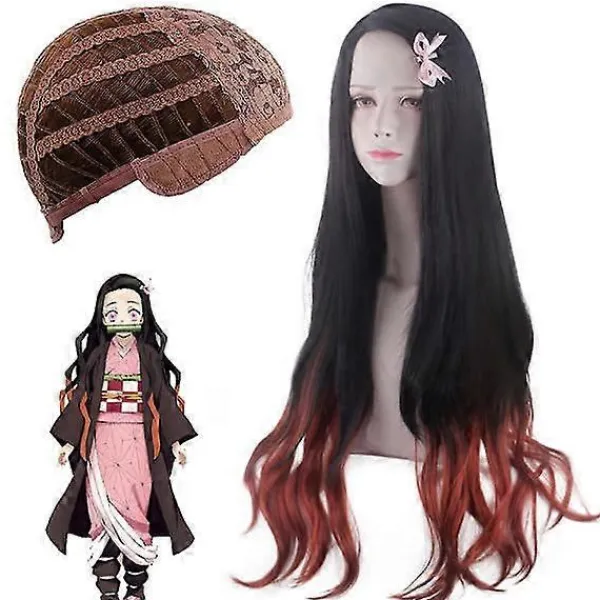 Demon Slayer Kamado Nezuko Cosplay Syntetisk Peruk Vågigt Hår Hela Peruker> Peruker