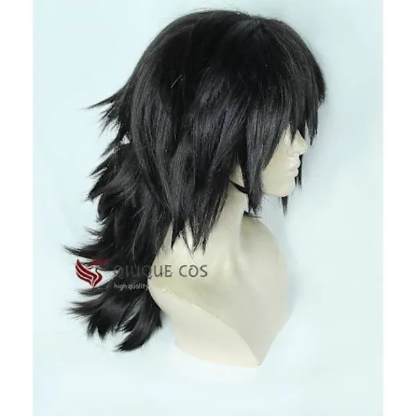 Demon Slayer Kimetsu no Yaiba Tomioka Giyuu Cosplay Peruk Svart Clip Hästsvans Värmebeständigt Syntetiskt Hår Anime Peruker + Perukmössa One Size> Peruker