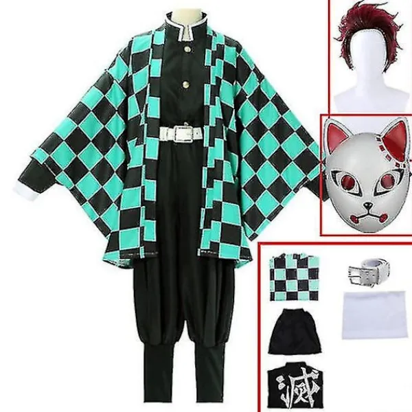 Demon Slayer Kimetsu No Yaiba Tanjirou Kamado Cosplay Kostym Kimono Jul Anime Uniform Set för vuxna och barn 7-delars set 7-delars set-FM- M | Fyndiq> Dräkter