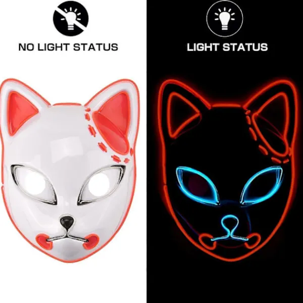 Demon Slayer Mask Japansk Anime Mask, Led Halloween Mask Demon Fox Mask för Demon Slayer Cosplay> Masker