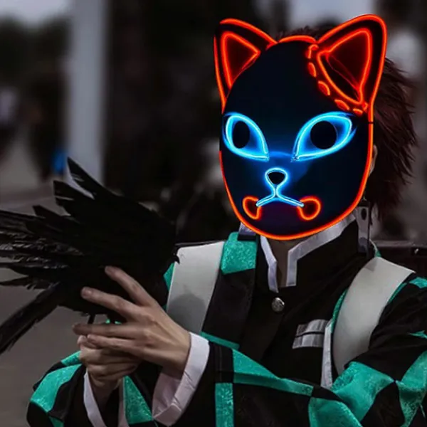 Demon Slayer Mask Japansk Anime Mask, Led Halloween Mask Demon Fox Mask för Demon Slayer Cosplay> Masker