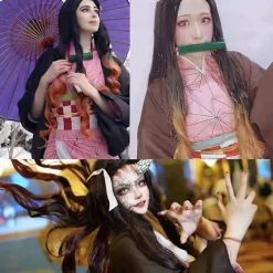 Demon Slayer Orange och svart Cosplay Party Syntetisk Peruk Anime Långa vågiga peruker Presenter><noscript><img width=