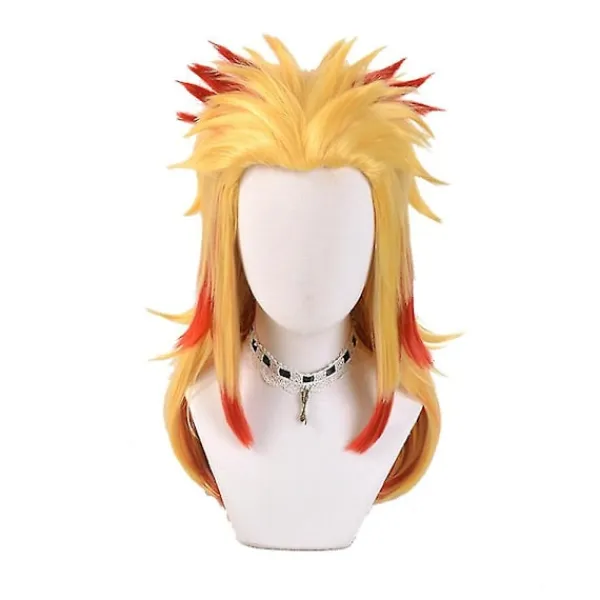 Demon Slayer Rengoku Kyoujurou Cosplayfestdräkt för Halloweenfest Anime Set Presenter Endast One Size - Wig> Peruker