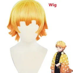 Demon Slayer Zenitsu Kostymset med Kimono för Halloween Cosplay[JUN] _yux 140> Peruker