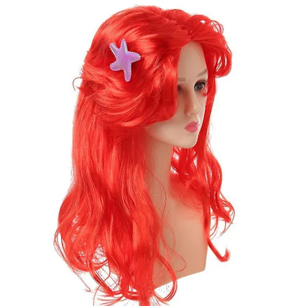 Den lilla sjöjungfrun kostym peruk för vuxna kvinnor lång vågig röd cosplay hår peruk cosplay tillbehör för Halloween karneval fest> Peruker