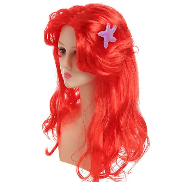 Den lilla sjöjungfrun kostym peruk för vuxna kvinnor lång vågig röd cosplay hår peruk cosplay tillbehör för Halloween karneval fest> Peruker