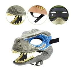 Generic Dino Mask Rörlig Käke, Skräck Dinosauriehuvud Cosplay Kostym, Realistisk Dinosauriehuvud Ansiktsskydd Blå> Masker