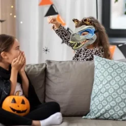 Generic Dino Mask Rörlig Käke, Skräck Dinosauriehuvud Cosplay Kostym, Realistisk Dinosauriehuvud Ansiktsskydd Blå><noscript><img width=